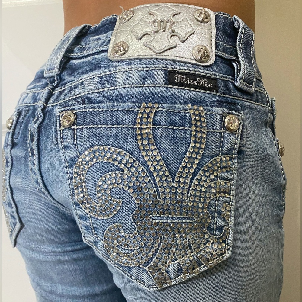 Miss Me Diamond Pattern Mid Rise Skinny Jeans